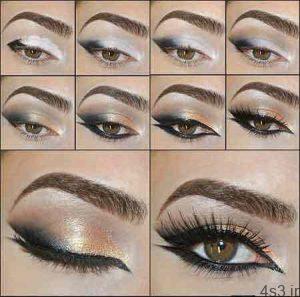 آموزش آرایش چشم سایه مشکی طلایی سایت 4s3.ir